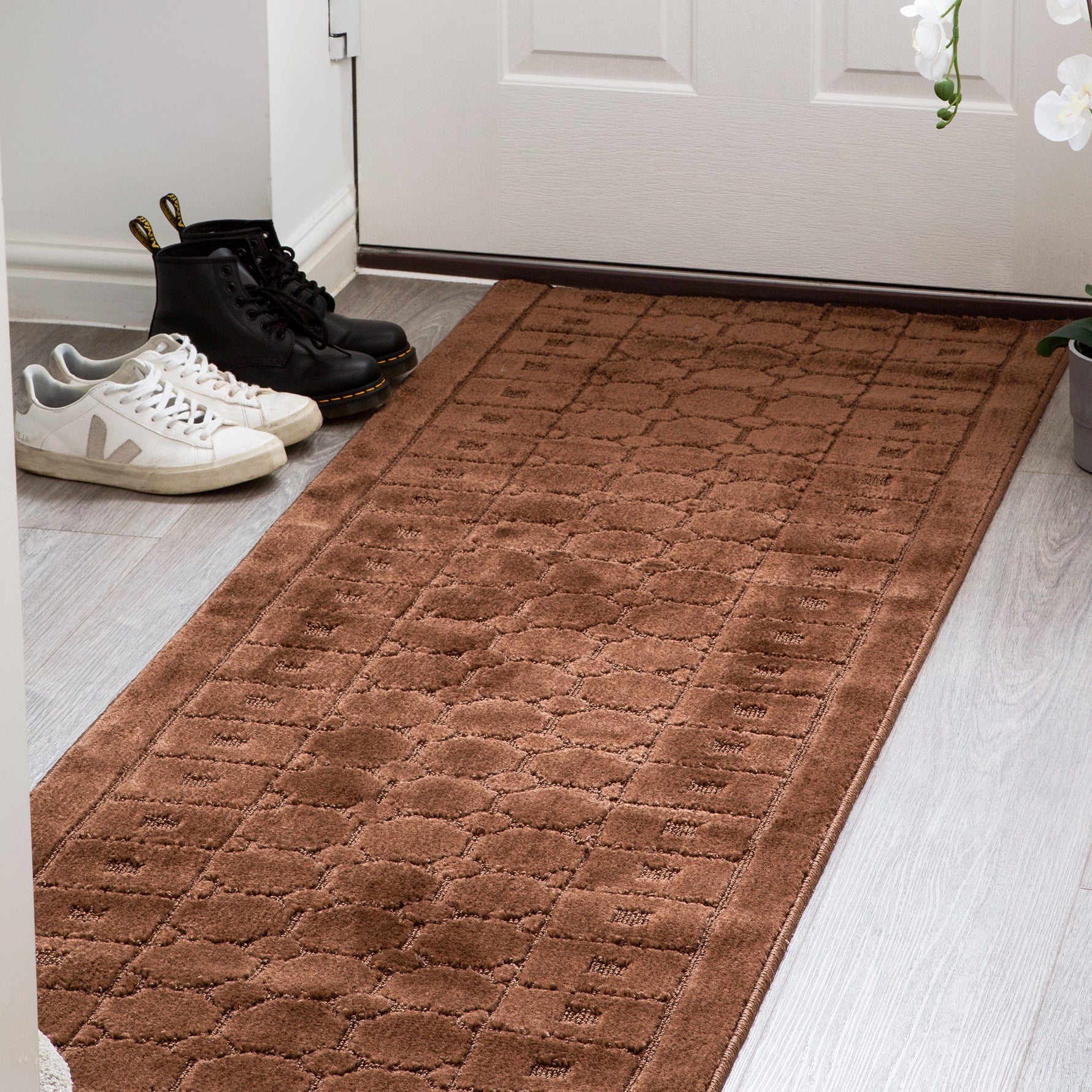 Stair Runner Non - Slip Kitchen Mat - London Geometric Brown - Bargainia.com - 