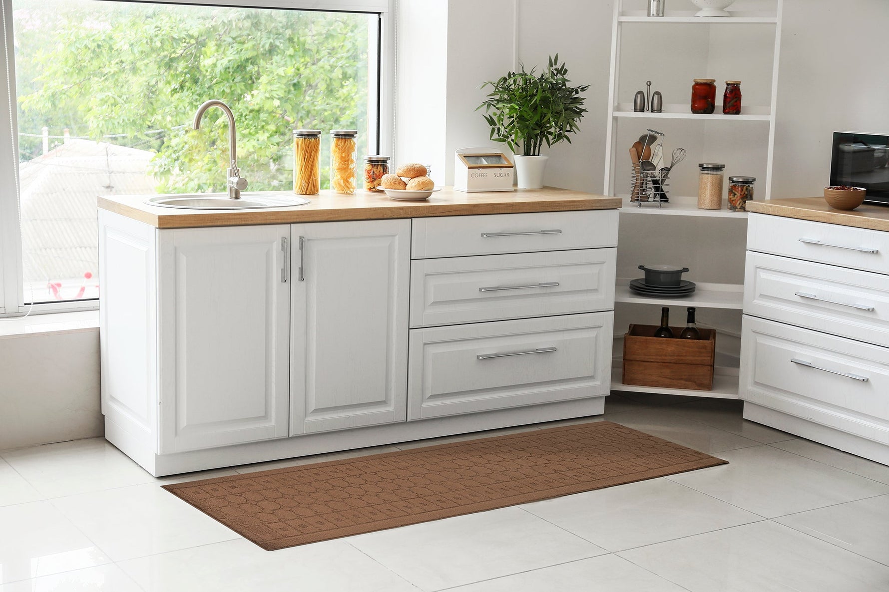 Stair Runner Non - Slip Kitchen Mat - London Geometric Brown - Bargainia.com - 