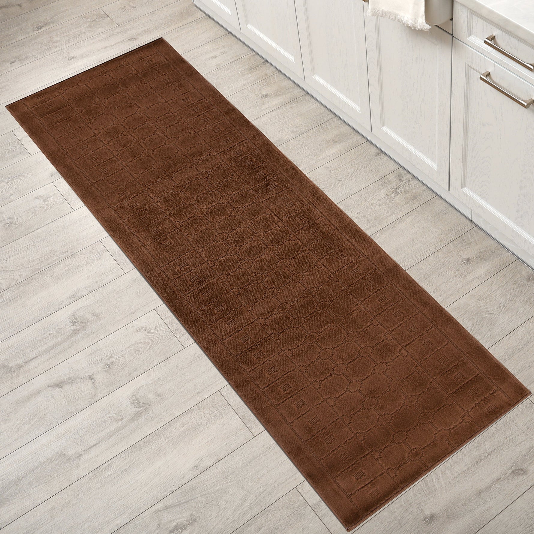Stair Runner Non - Slip Kitchen Mat - London Geometric Brown - Bargainia.com - 