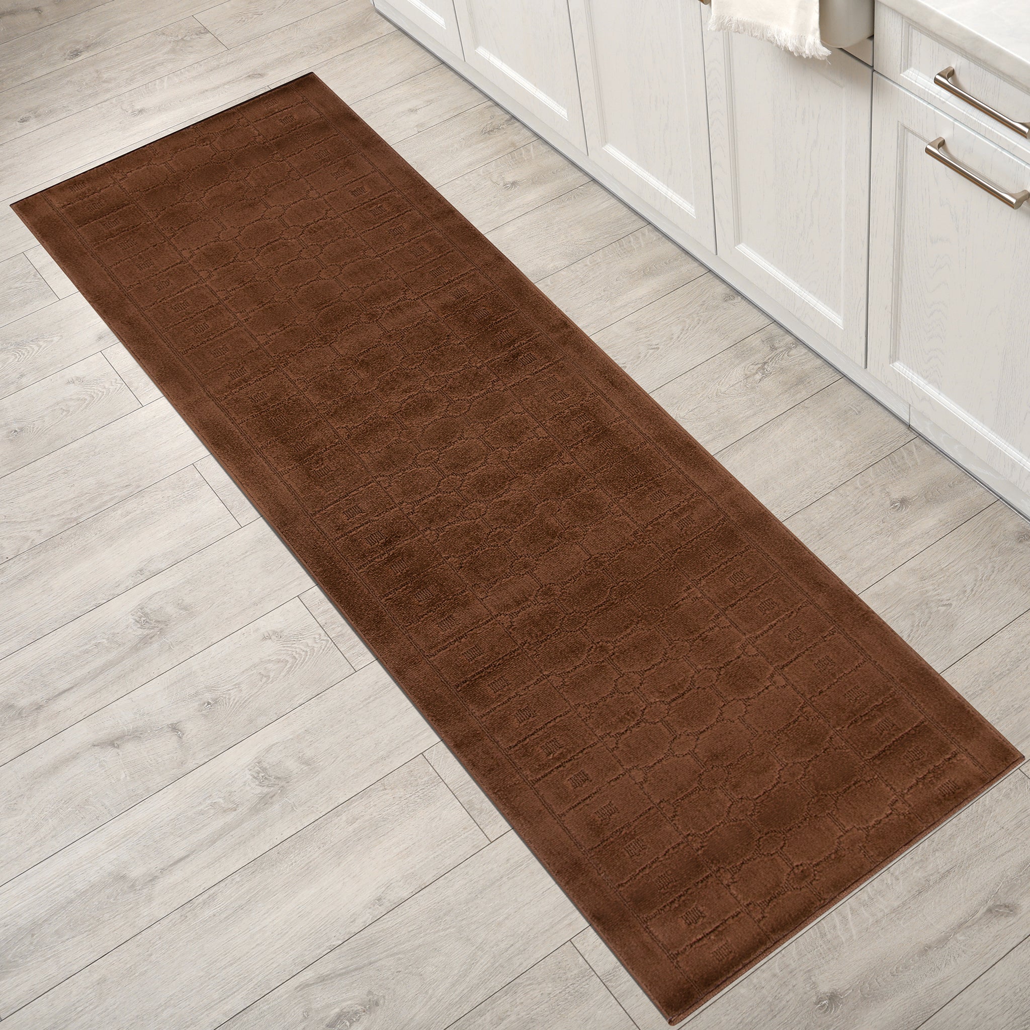 Stair Runner Non-Slip Kitchen Mat - London Geometric Brown Stair Runner Rug Masters