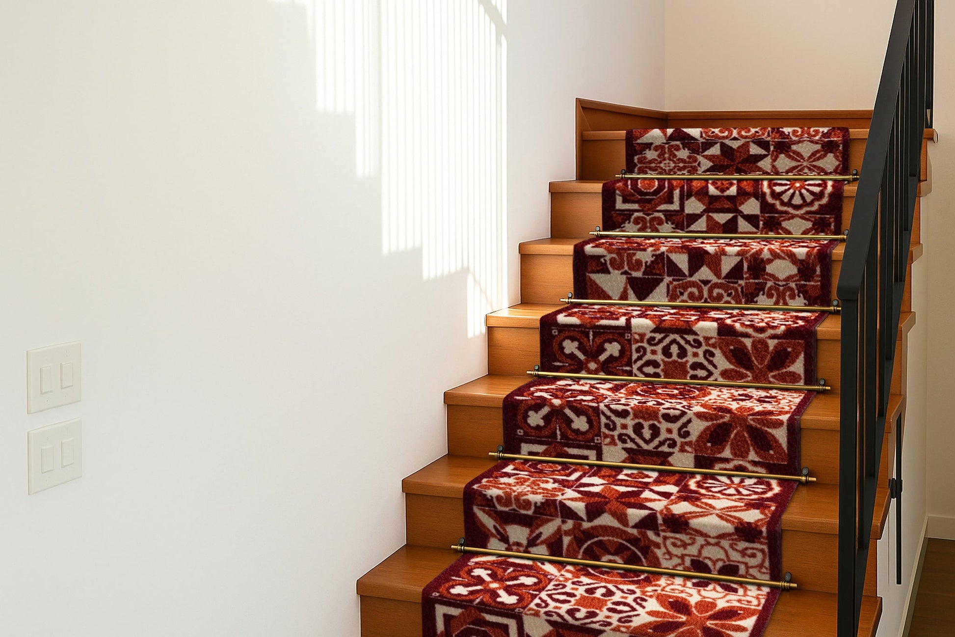 Stair Runner Non-Slip Kitchen Mat - Luna Red Tiles Stair Runner Rug Masters