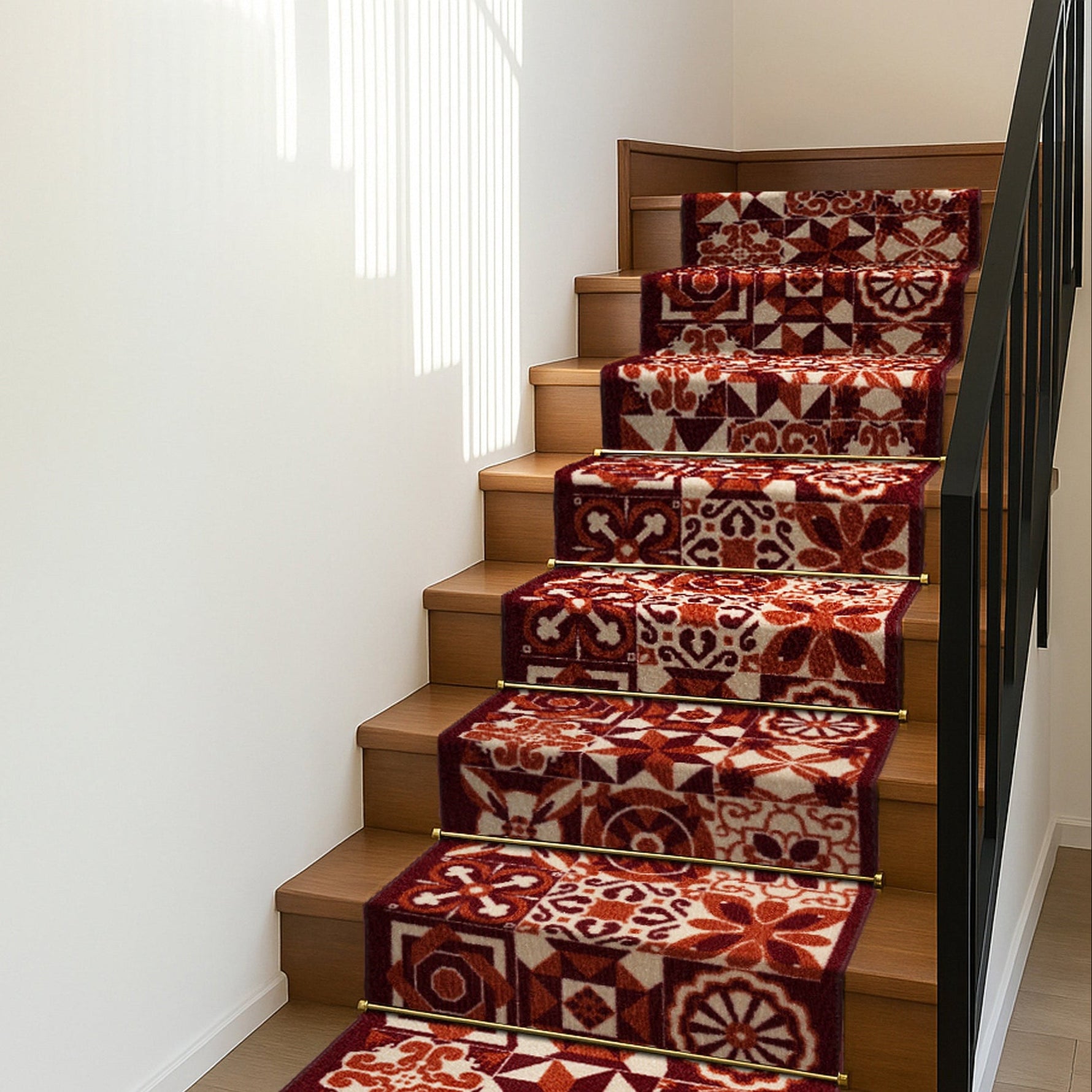 Stair Runner Non - Slip Kitchen Mat - Luna Red Tiles - Bargainia.com - 