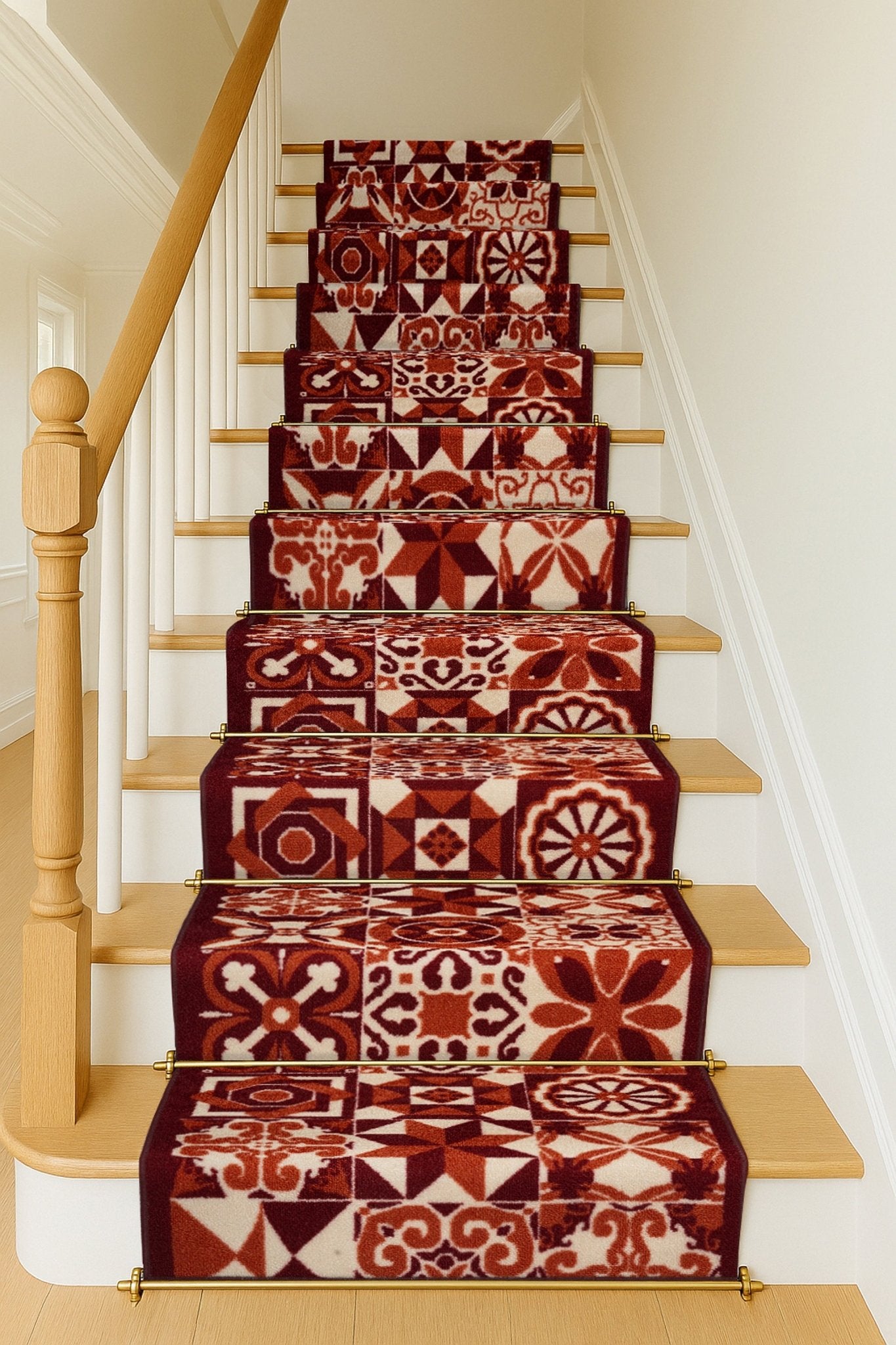 Stair Runner Non-Slip Kitchen Mat - Luna Red Tiles Stair Runner Rug Masters