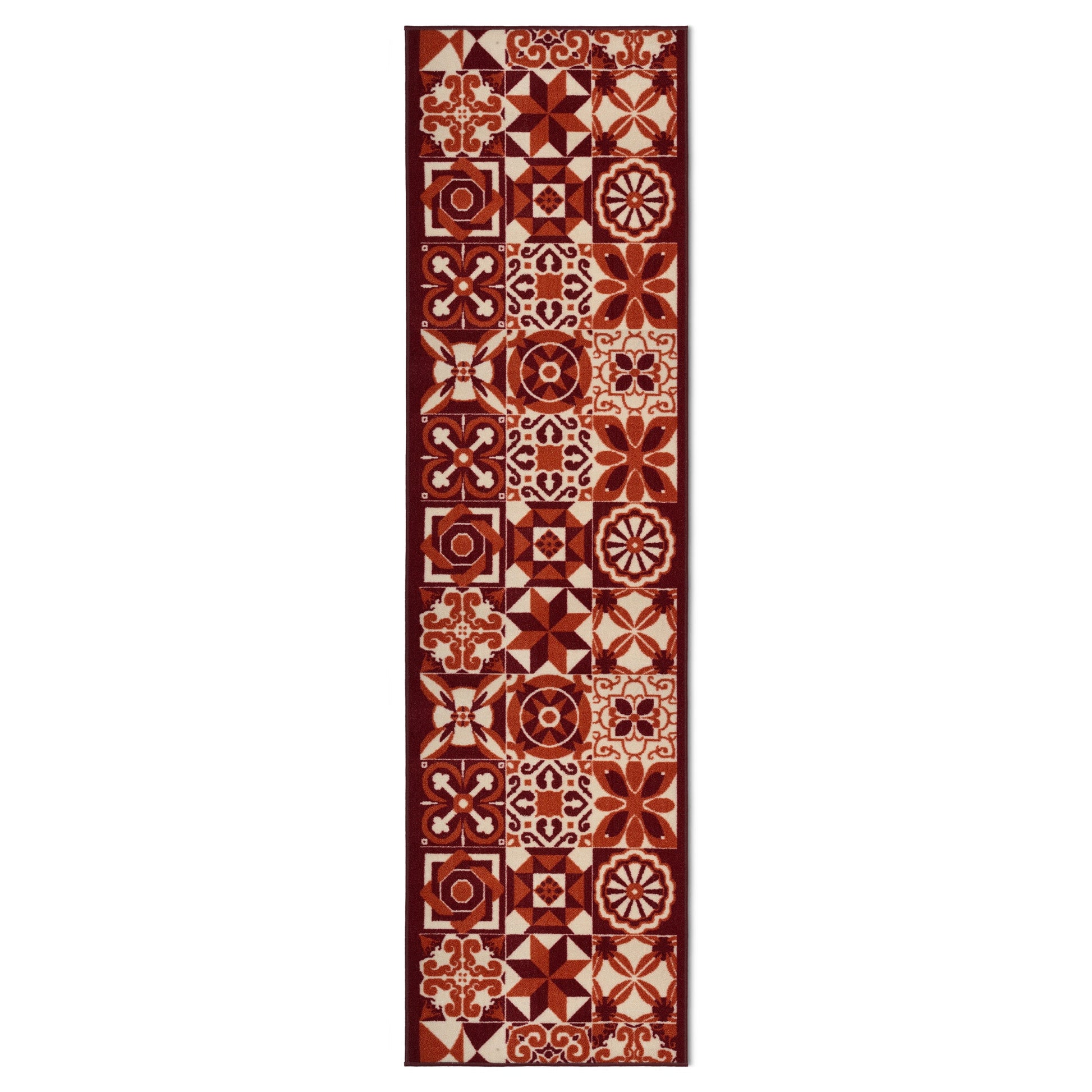 Stair Runner Non-Slip Kitchen Mat - Luna Red Tiles Stair Runner Rug Masters
