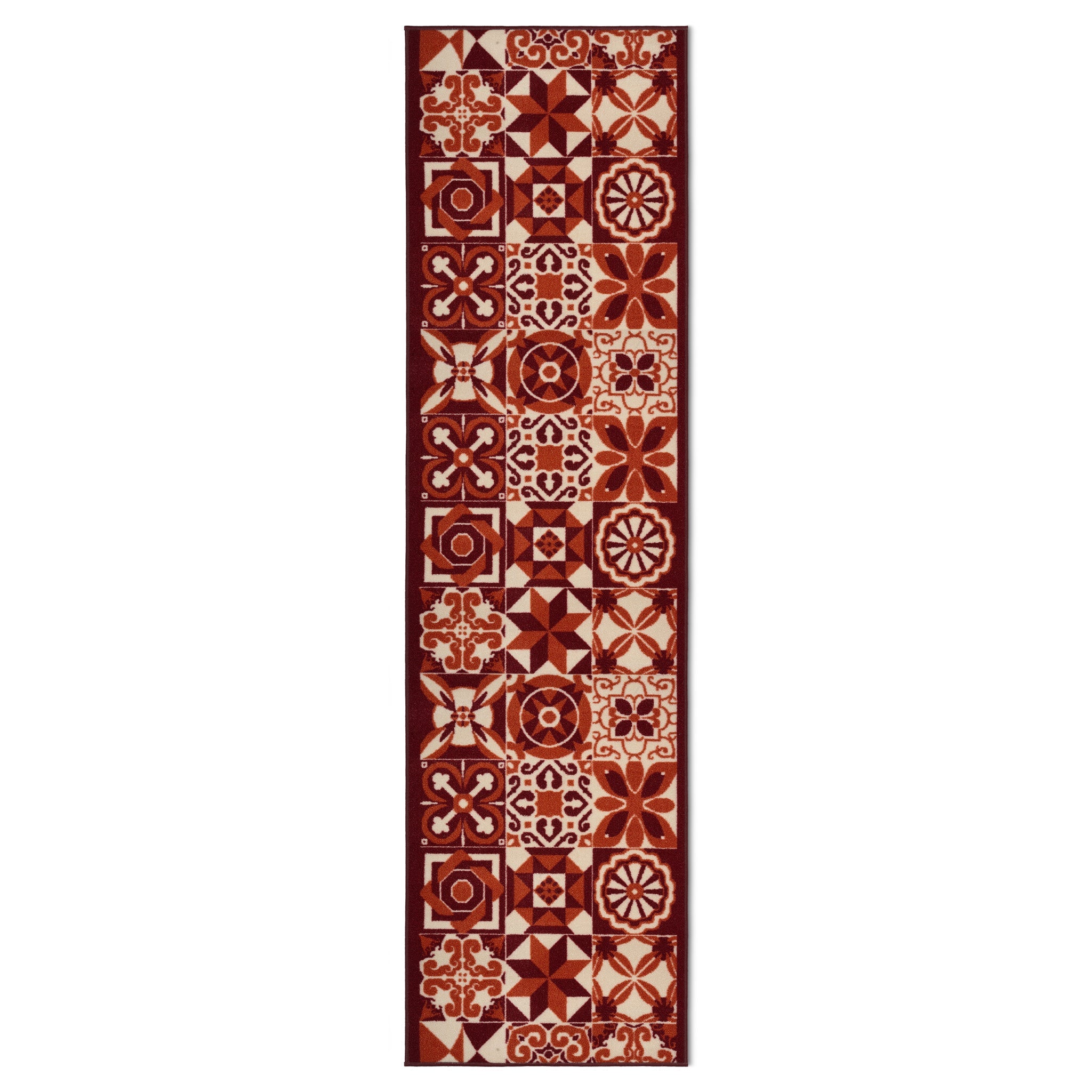 Stair Runner Non-Slip Kitchen Mat - Luna Red Tiles Stair Runner Rug Masters