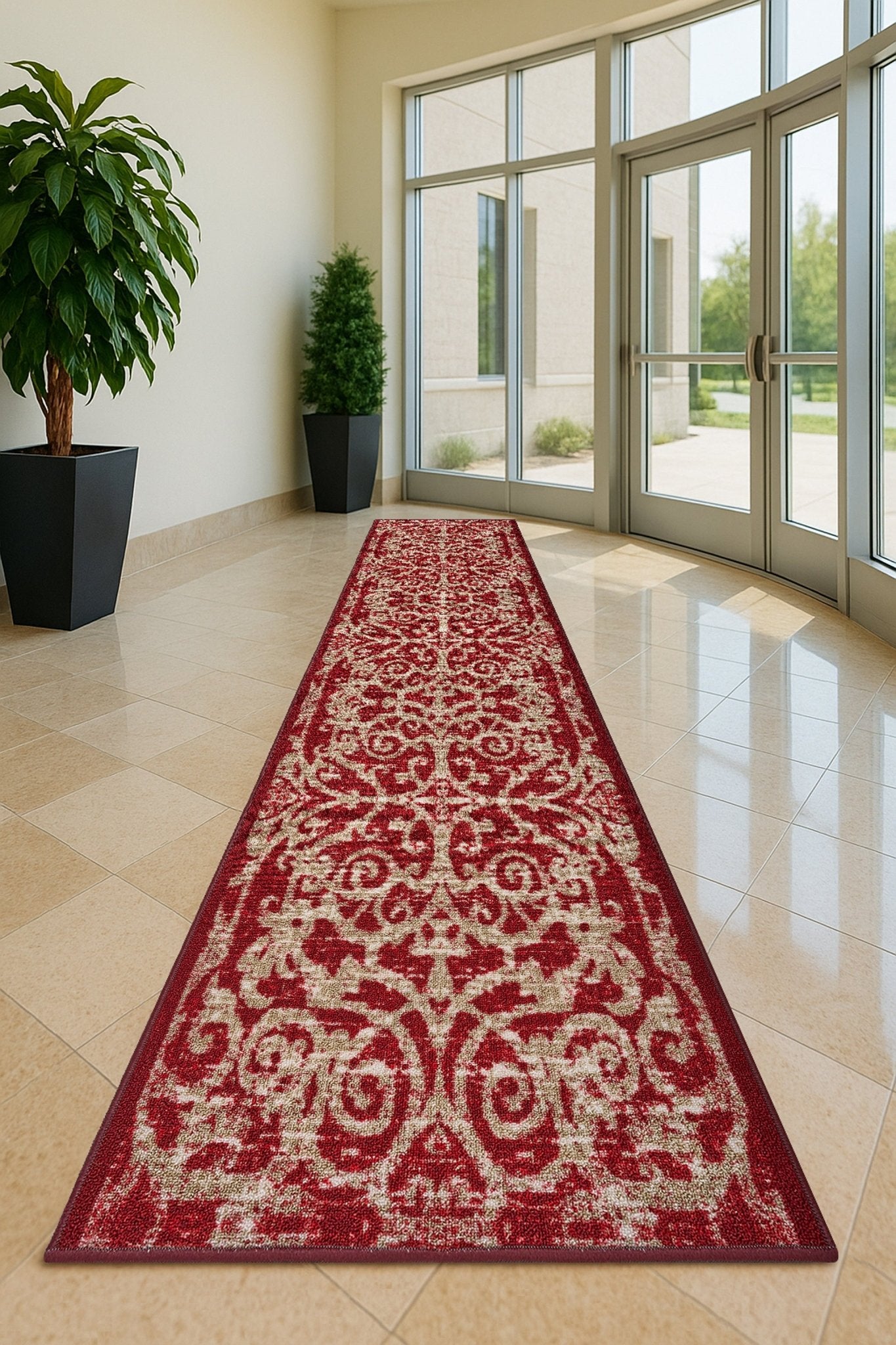 Stair Runner Non - Slip Kitchen Mat - Red Filigree - Bargainia.com - 