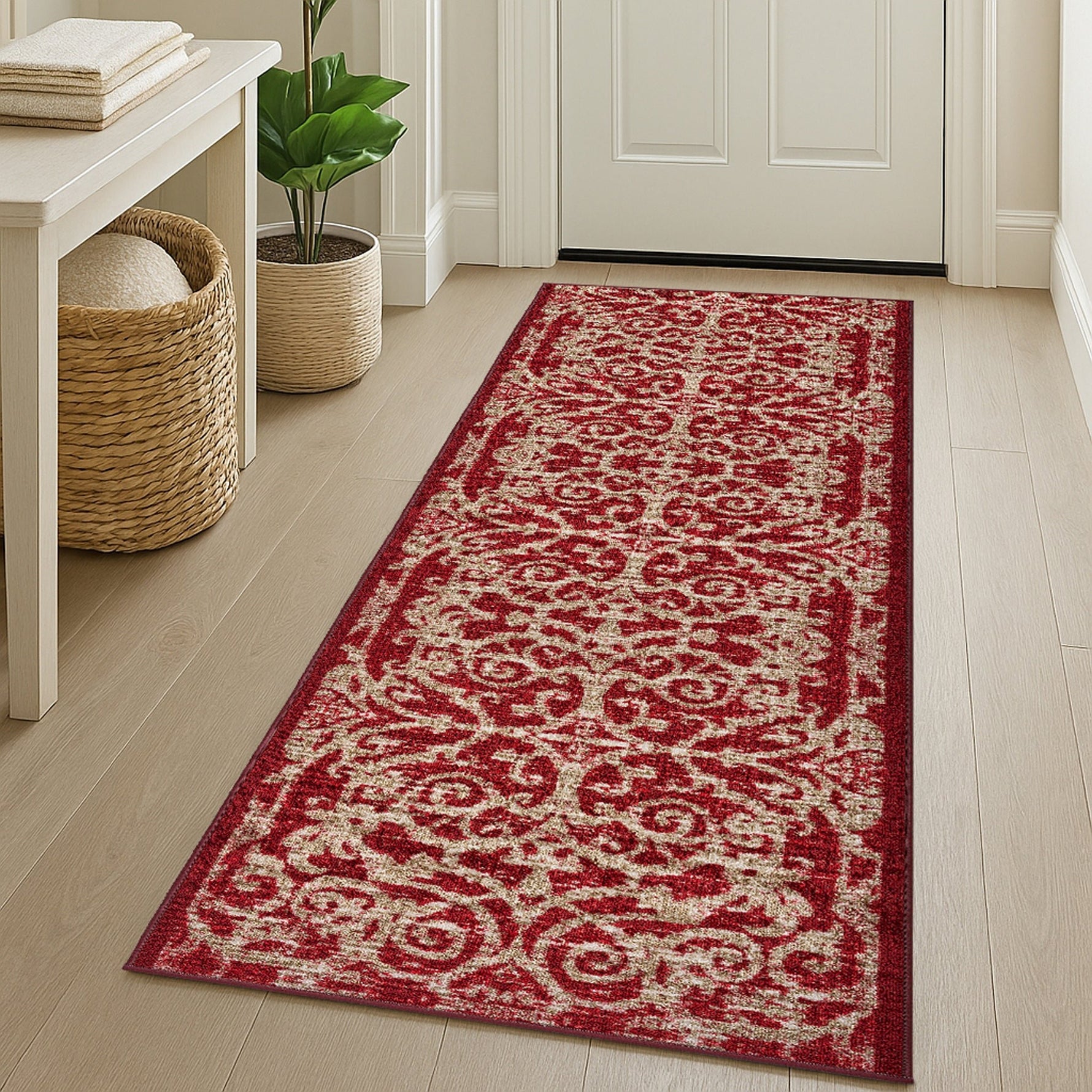 Stair Runner Non - Slip Kitchen Mat - Red Filigree - Bargainia.com - 