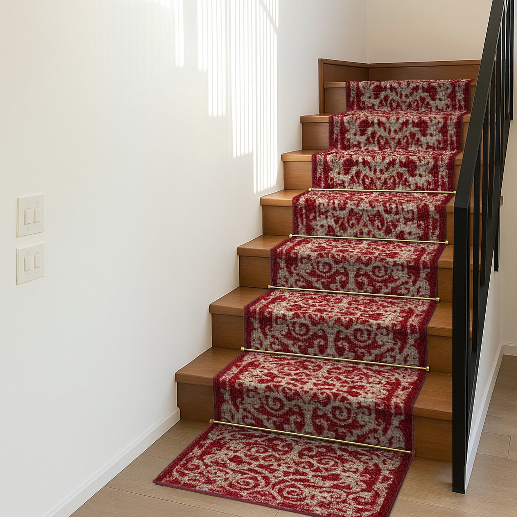 Stair Runner Non - Slip Kitchen Mat - Red Filigree - Bargainia.com - 