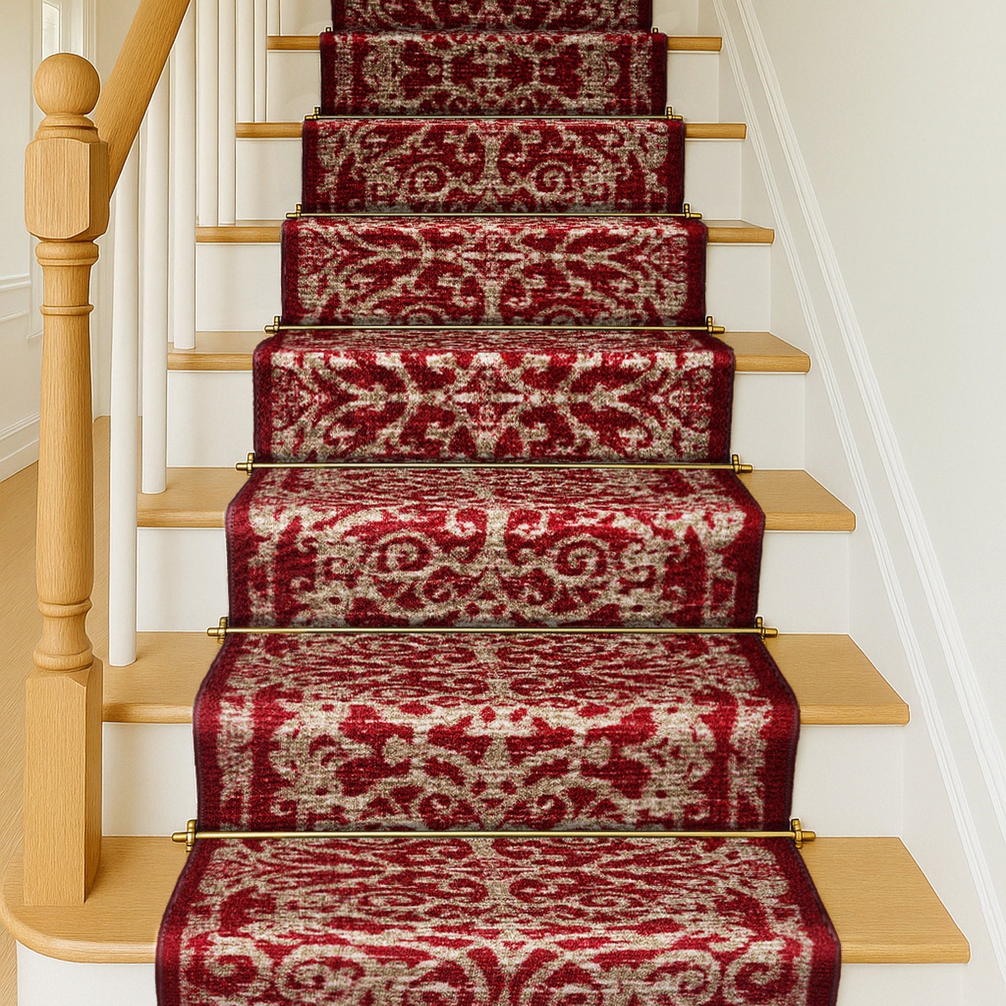Stair Runner Non - Slip Kitchen Mat - Red Filigree - Bargainia.com - 