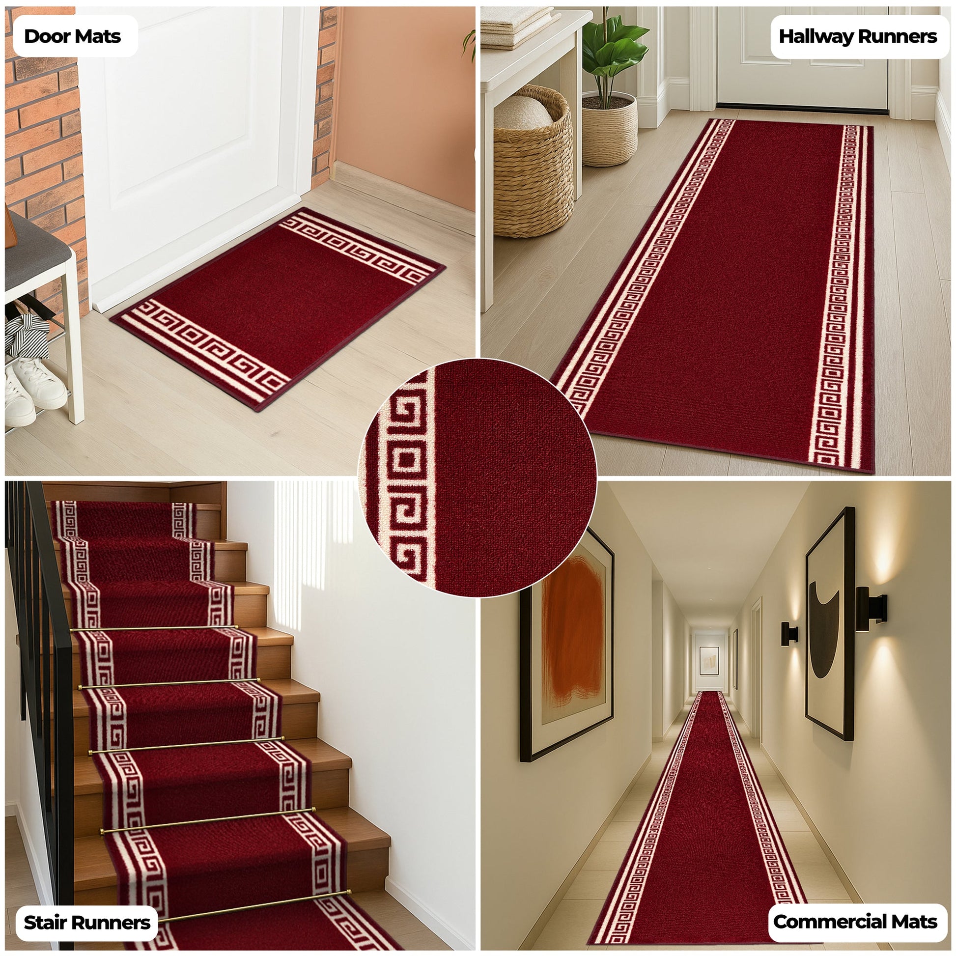 Stair Runner Non-Slip Kitchen Mat - Red Luna Stair Runner Rug Masters