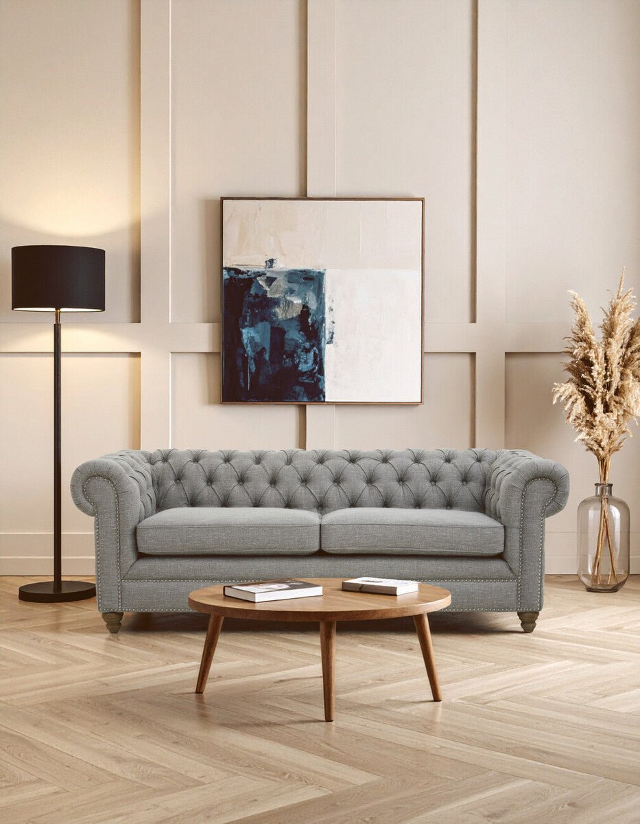 Stella Three Seat Grey Linen Sofa - Bargainia.com - 