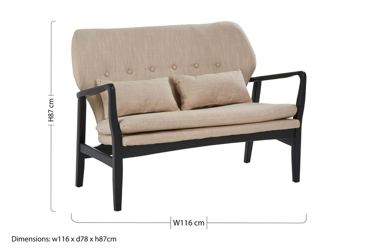 Stockholm 2 Seat Beige Sofa With Black Wood Frame - Bargainia.com - 