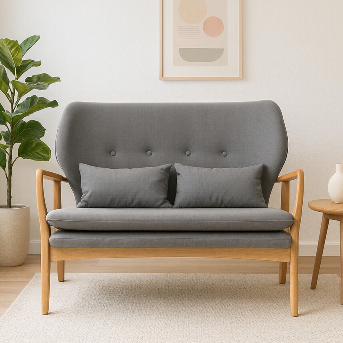 Stockholm 2 Seat Grey Sofa With Birchwood Frame - Bargainia.com - 