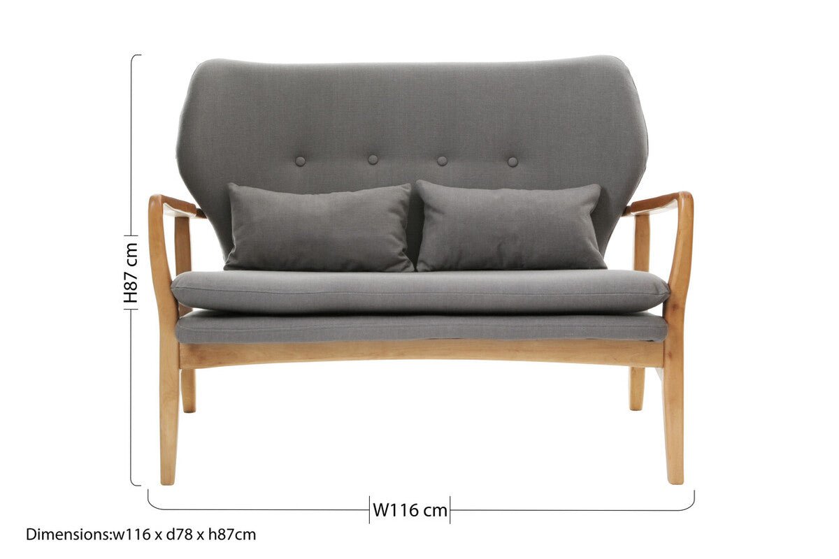Stockholm 2 Seat Grey Sofa With Birchwood Frame - Bargainia.com - 