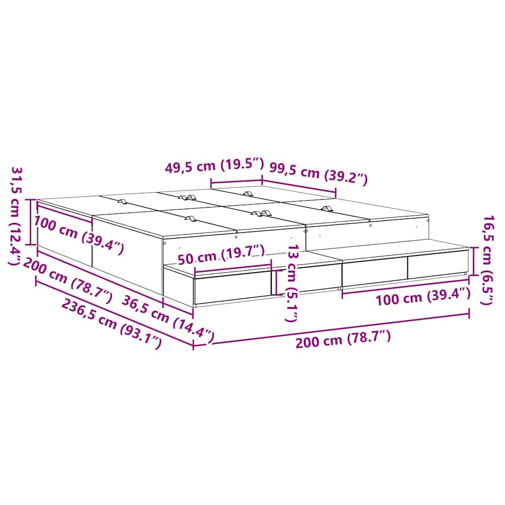 Storage Bed Frame Black Oak 200x200 cm - Bargainia.com - 8721158898029 - 3335622