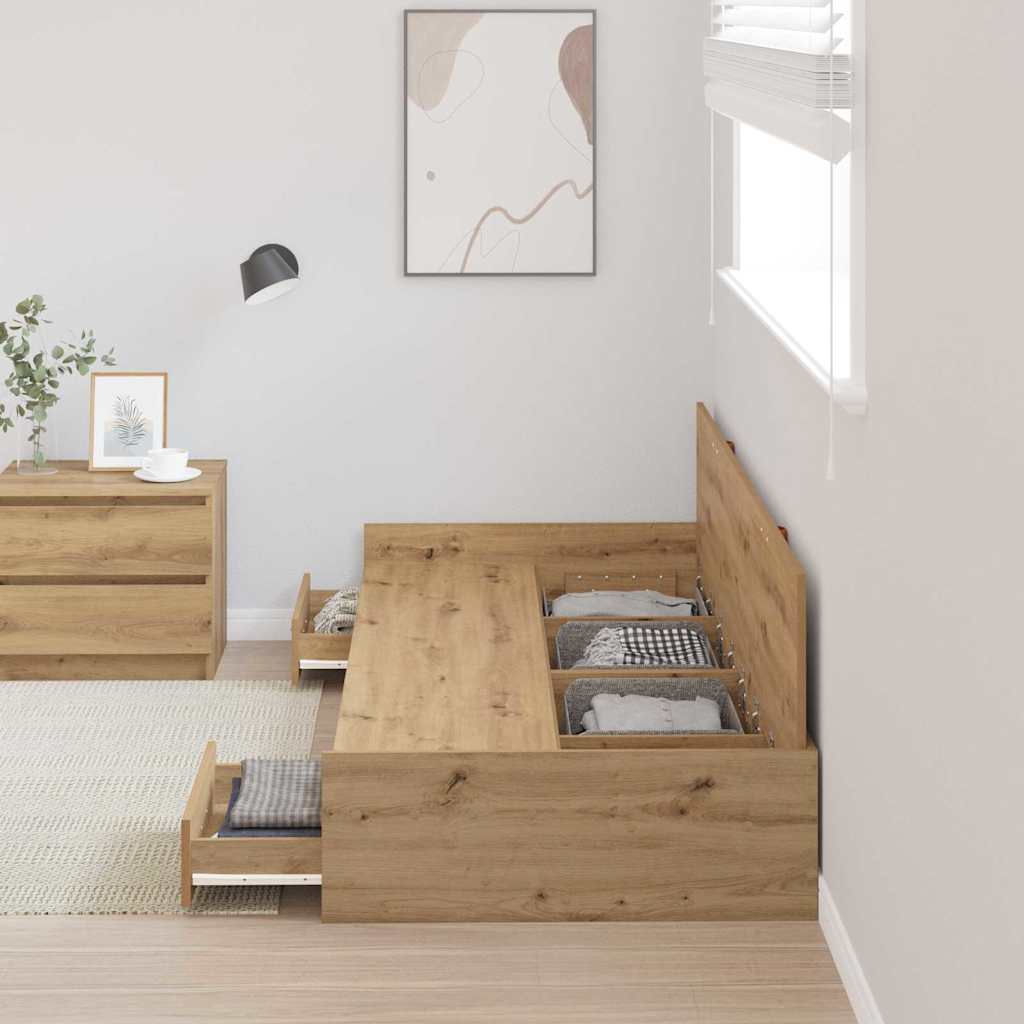 Storage Bed Frame with Drawer Artisan Oak 80 x 200 cm Engineered wood - Bargainia.com - 8721158894243 - 3335244