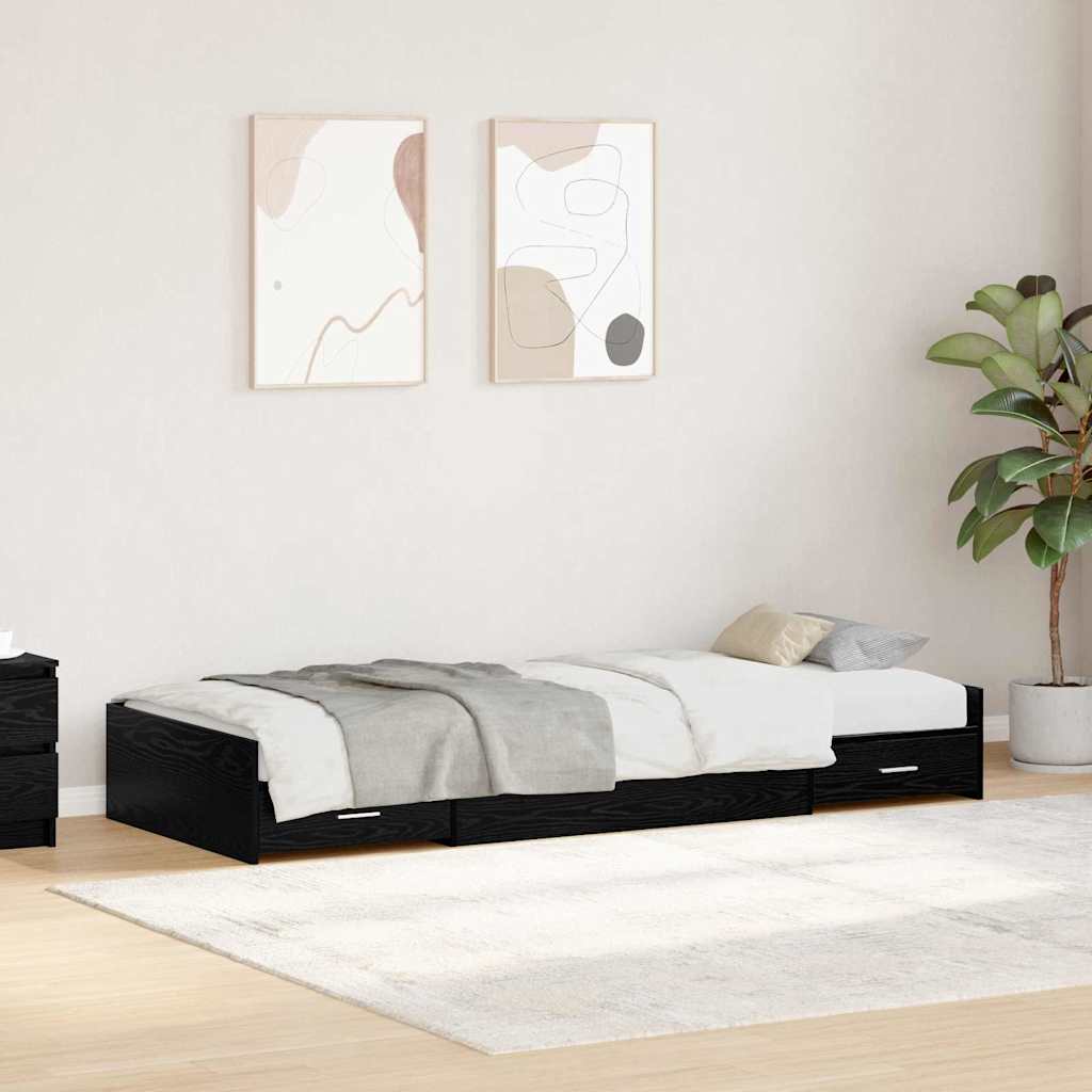 Storage Bed Frame with Drawer Black Oak 100 x 200 cm Engineered wood - Bargainia.com - 8721158894021 - 3335222