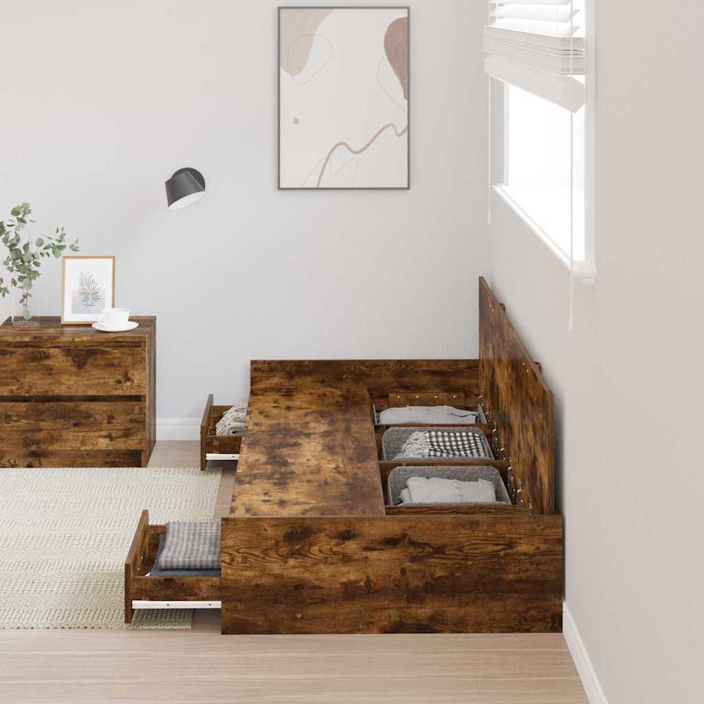 Storage Bed Frame with Drawer Smoked Oak 100 x 200 cm Engineered wood - Bargainia.com - 8721158894052 - 3335225
