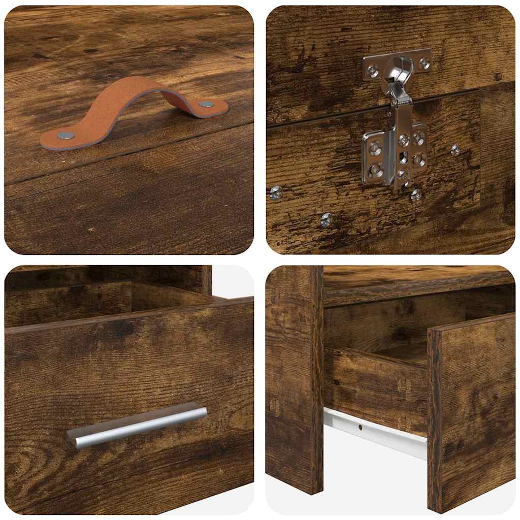 Storage Bed Frame with Drawer Smoked Oak 100 x 200 cm Engineered wood - Bargainia.com - 8721158894052 - 3335225