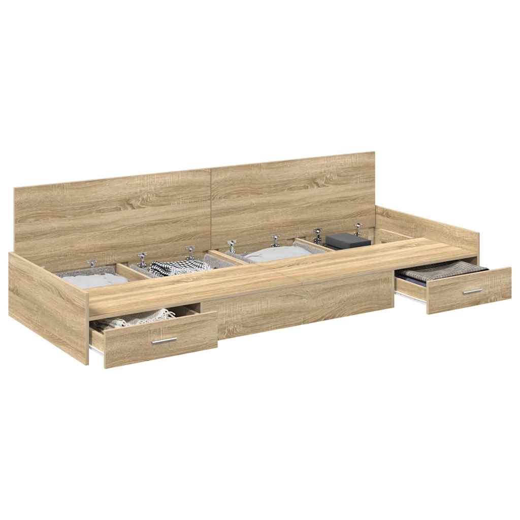Storage Bed Frame with Drawer Sonoma Oak 100 x 200 cm Engineered wood - Bargainia.com - 8721158894038 - 3335223