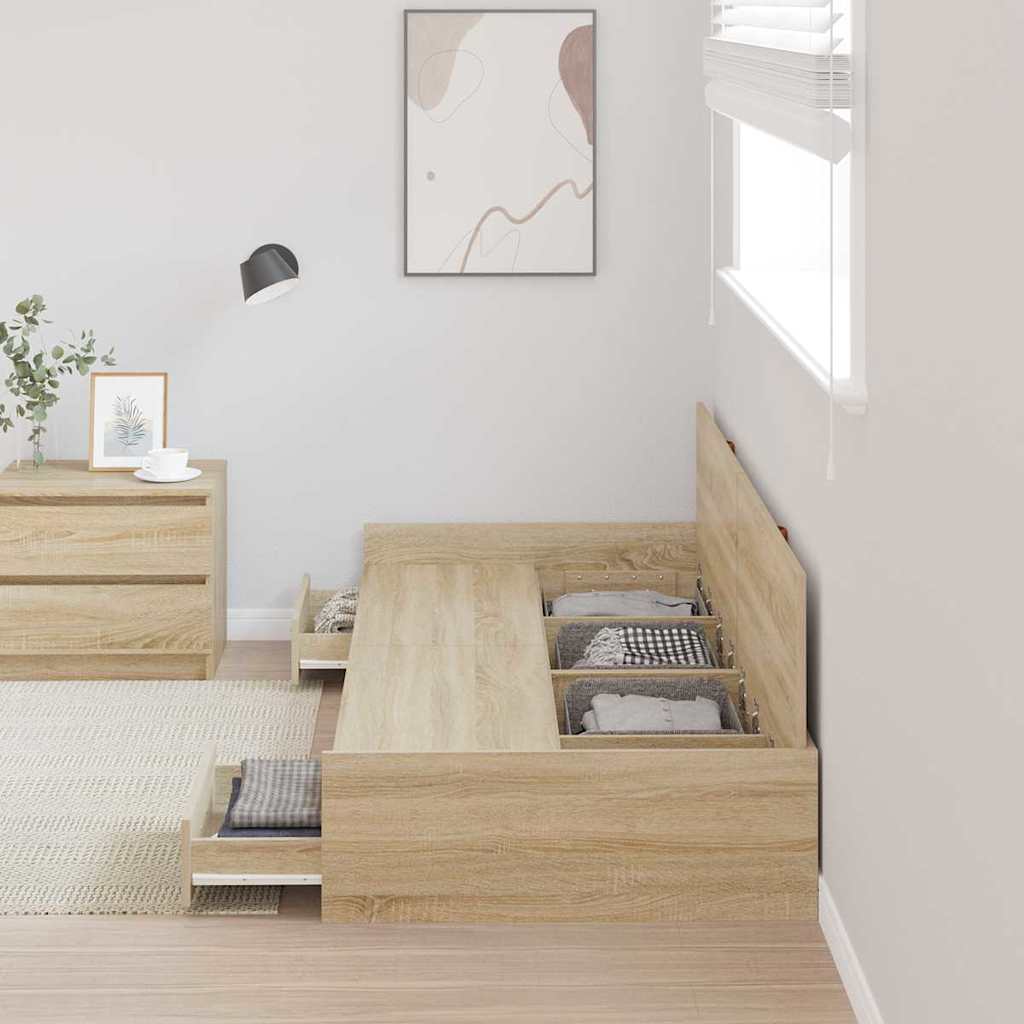 Storage Bed Frame with Drawer Sonoma Oak 100 x 200 cm Engineered wood - Bargainia.com - 8721158894038 - 3335223