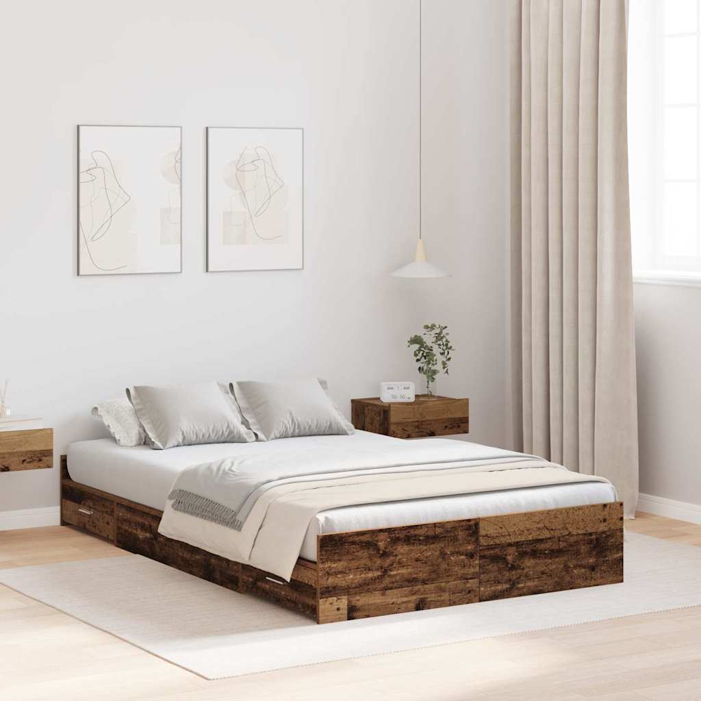 Storage Bed Frame with Drawer with Headboard with Storage Old wood 120 x 200 cm Wood - Bargainia.com - 8721158894878 - 3335307