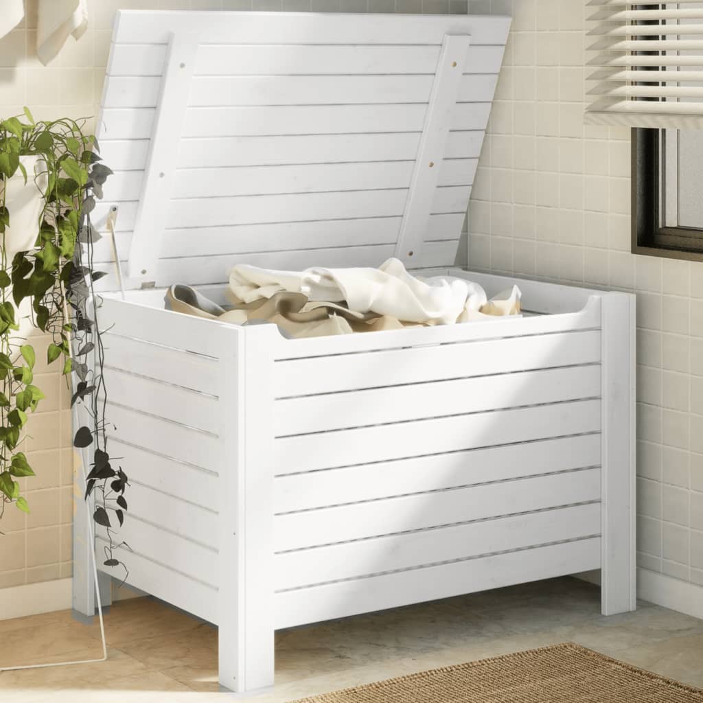 Storage Box with Lid RANA White 100x49x54 cm Solid Wood Pine - Bargainia.com - 