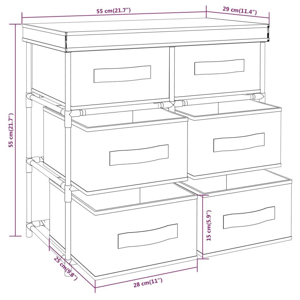 Storage Cabinet with 6 Drawers 55x29x55 cm Black Steel - Bargainia.com - 8720286640784 - 337257