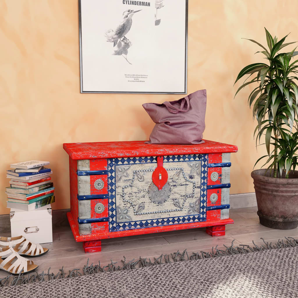 Storage Chest Red Mango Wood 80x40x45 cm - Bargainia.com - 8718475995098 - 243331