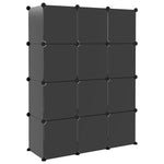 Storage Cube Organiser with 12 Cubes and Doors Black PP - Bargainia.com - 