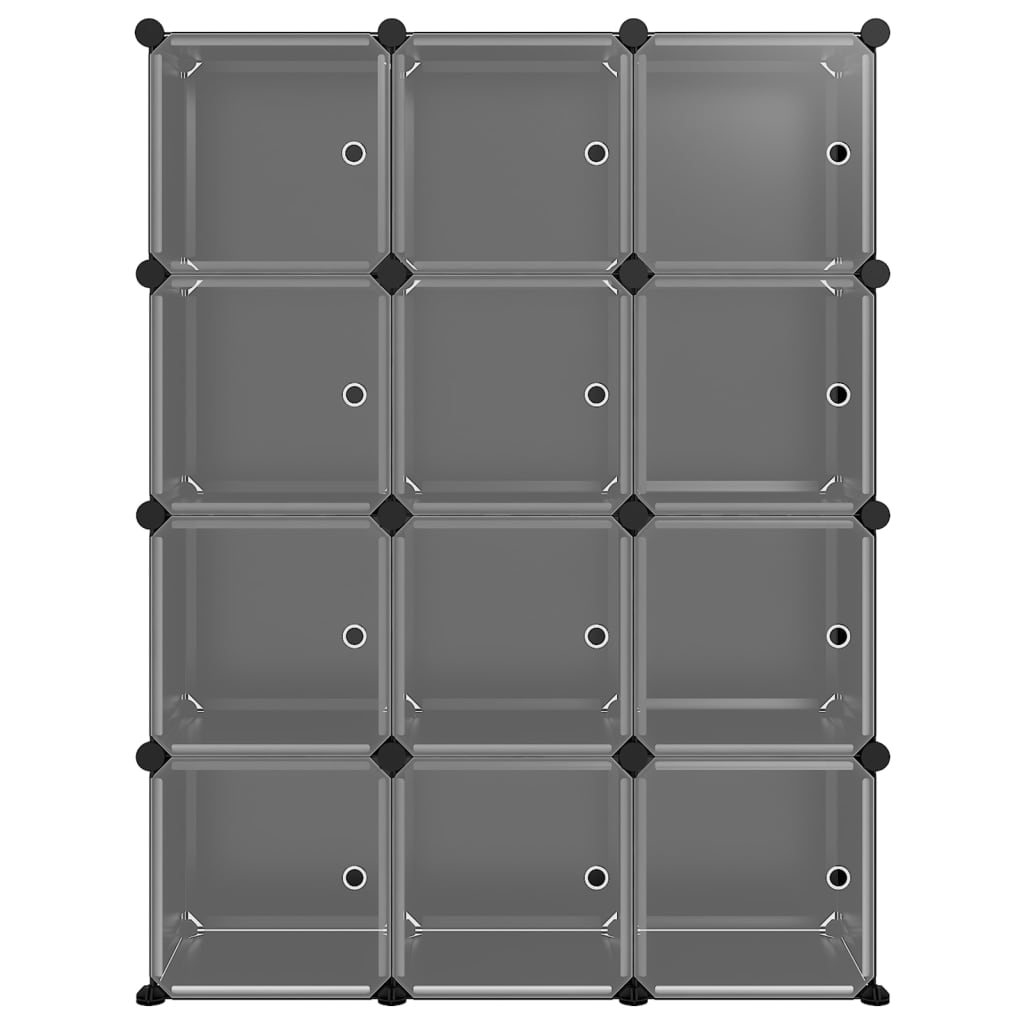 Storage Cube Organiser with 12 Cubes and Doors Black PP - Bargainia.com - 