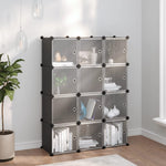 Storage Cube Organiser with 12 Cubes and Doors Black PP - Bargainia.com - 