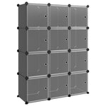 Storage Cube Organiser with 12 Cubes and Doors Black PP - Bargainia.com - 