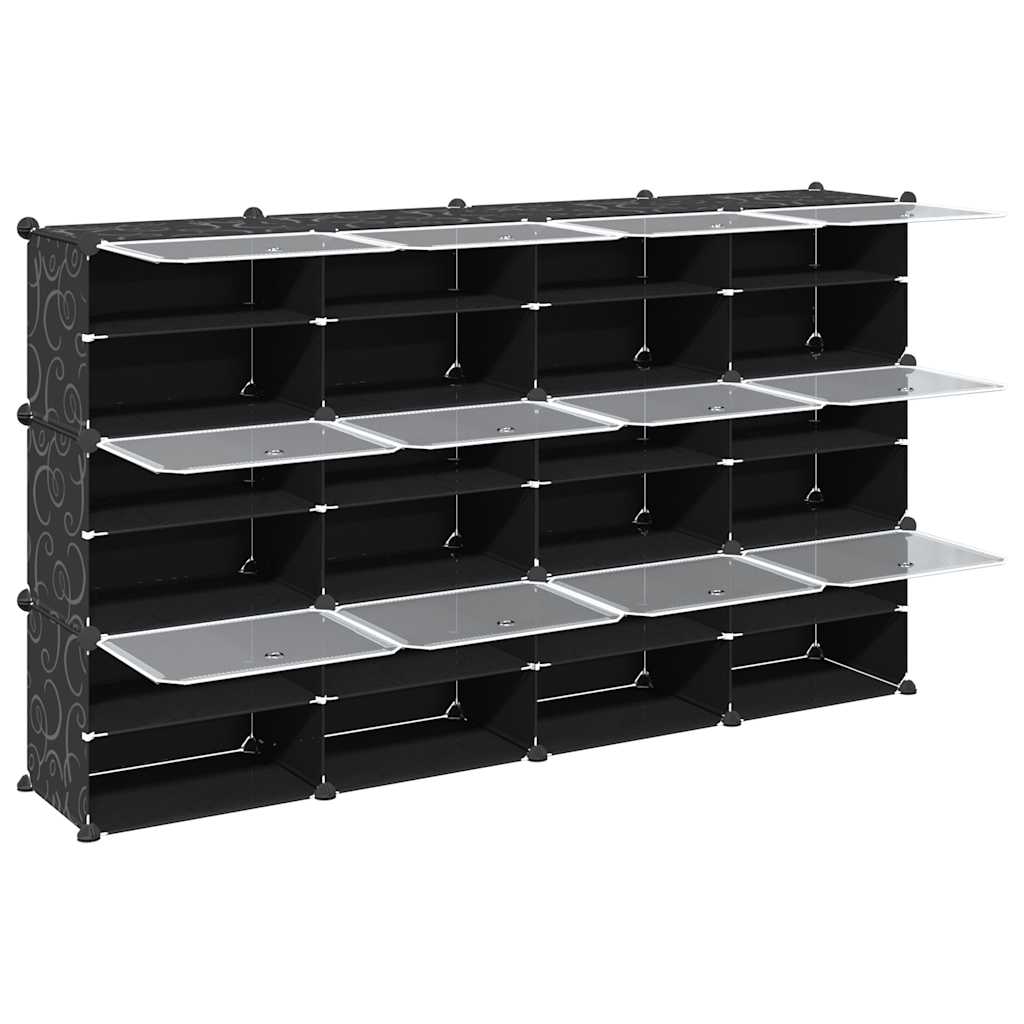 Storage Cube Organiser with 12 Cubes and Doors Black PP - Bargainia.com - 