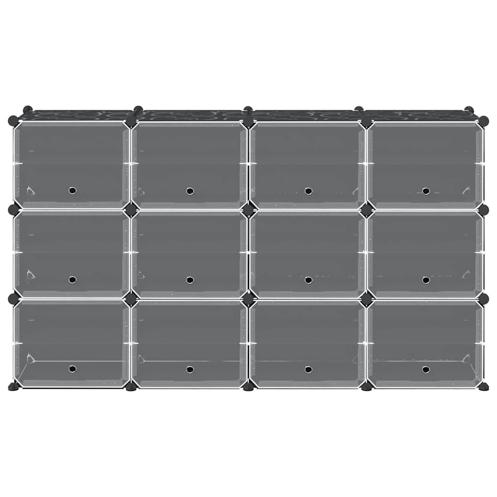 Storage Cube Organiser with 12 Cubes and Doors Black PP - Bargainia.com - 