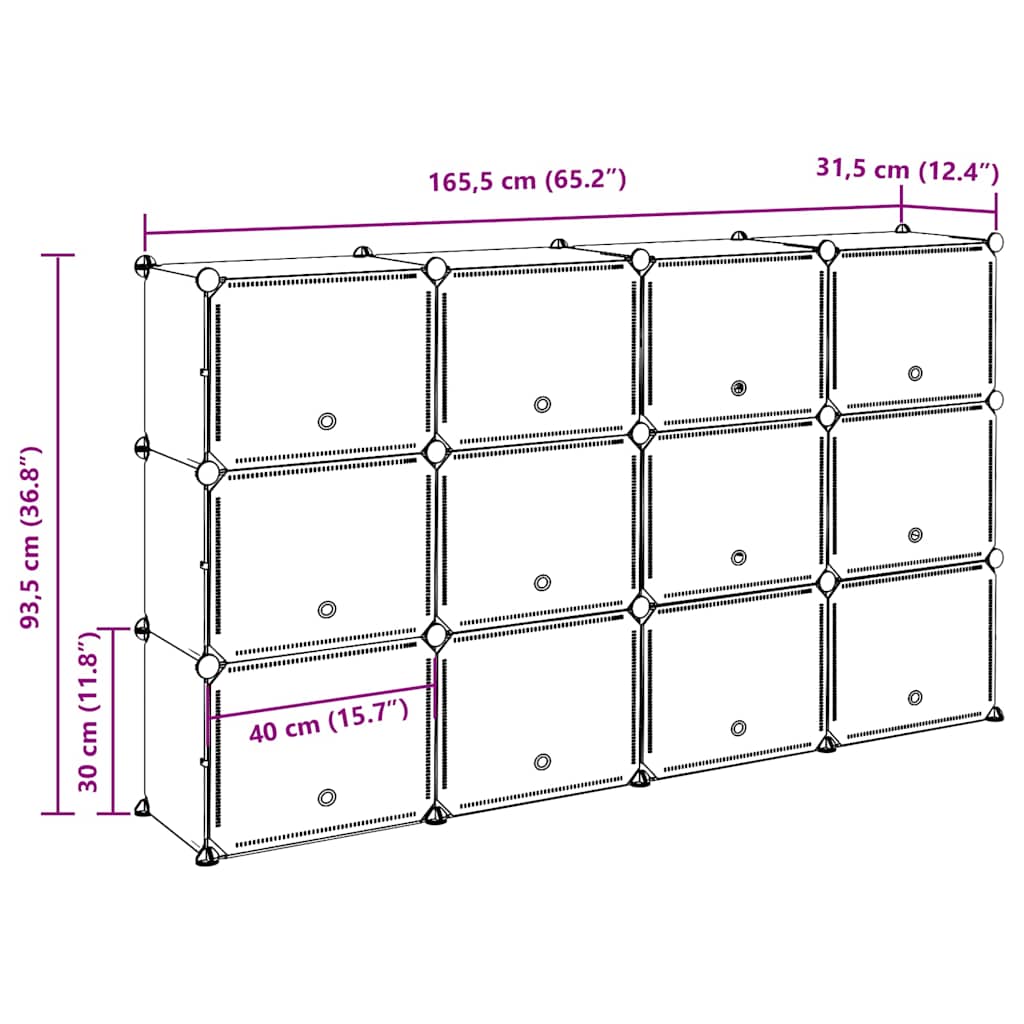Storage Cube Organiser with 12 Cubes and Doors Black PP - Bargainia.com - 