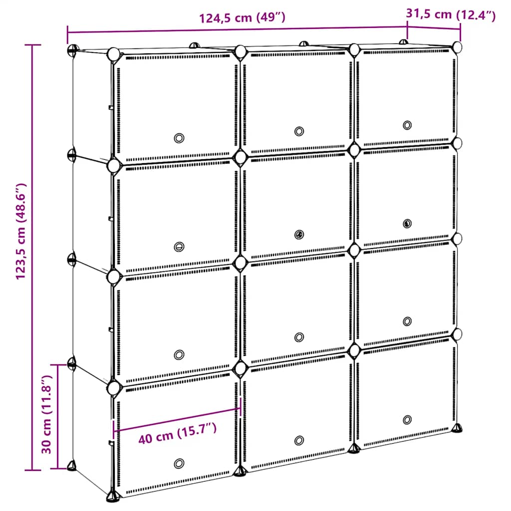 Storage Cube Organiser with 12 Cubes and Doors Black PP - Bargainia.com - 