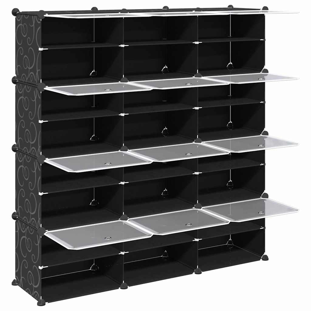 Storage Cube Organiser with 12 Cubes and Doors Black PP - Bargainia.com - 