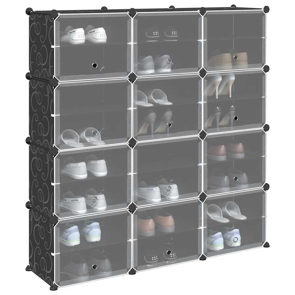 Storage Cube Organiser with 12 Cubes and Doors Black PP - Bargainia.com - 