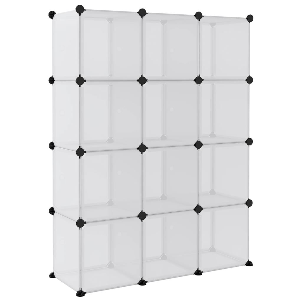 Storage Cube Organiser with 12 Cubes and Doors Transparent PP - Bargainia.com - 