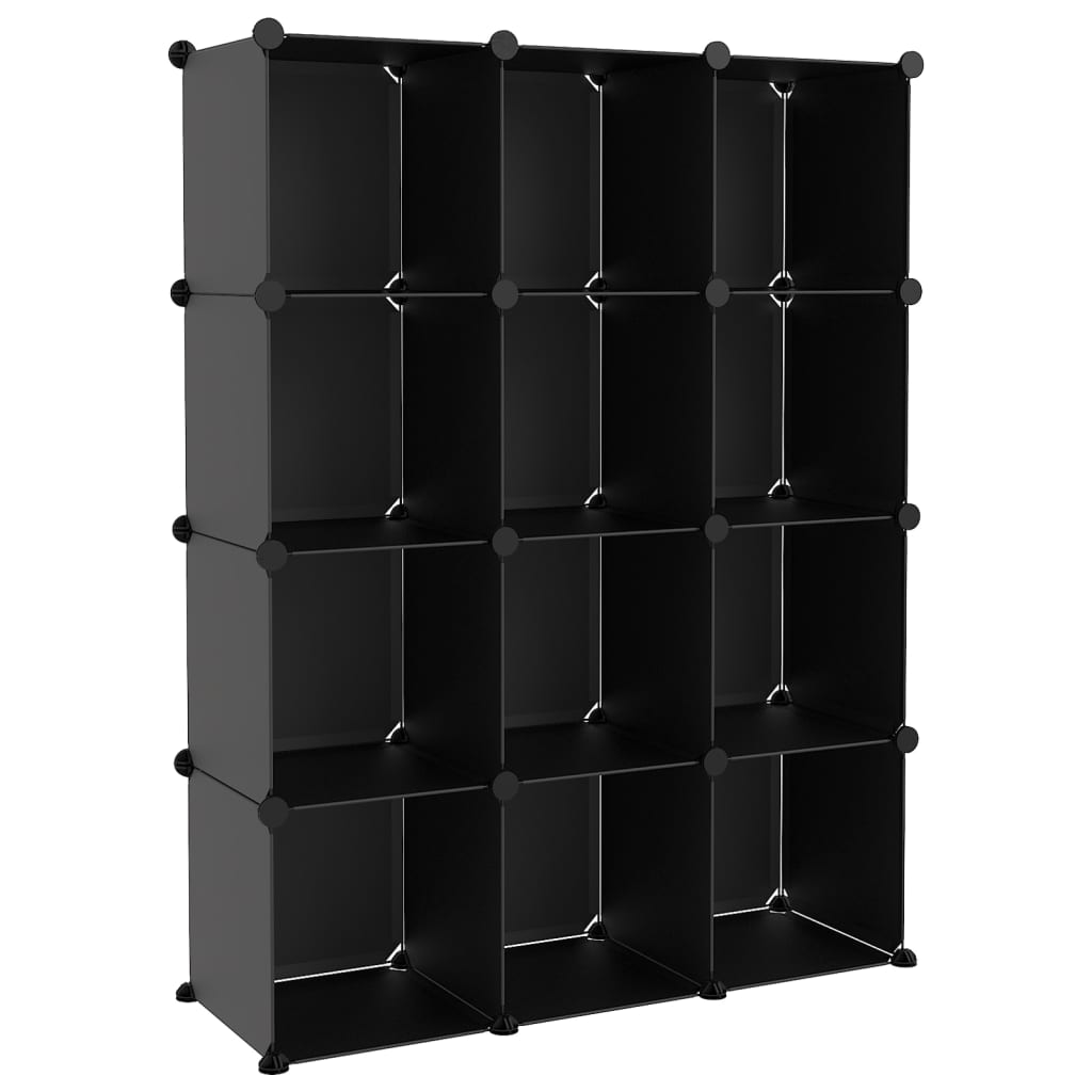 Storage Cube Organiser with 12 Cubes Black PP - Bargainia.com - 