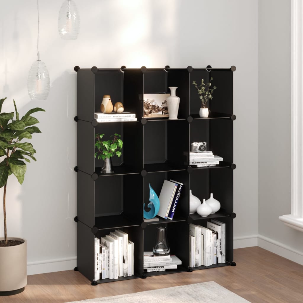 Storage Cube Organiser with 12 Cubes Black PP - Bargainia.com - 