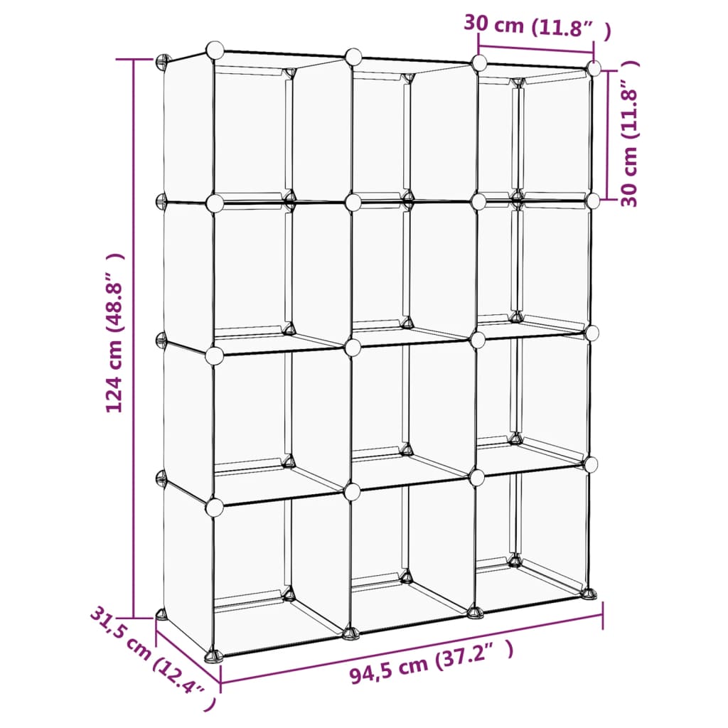 Storage Cube Organiser with 12 Cubes Transparent PP - Bargainia.com - 