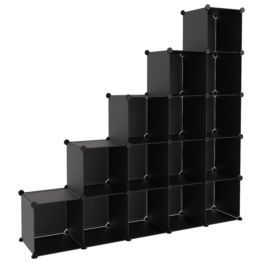 Storage Cube Organiser with 15 Cubes Black PP - Bargainia.com - 