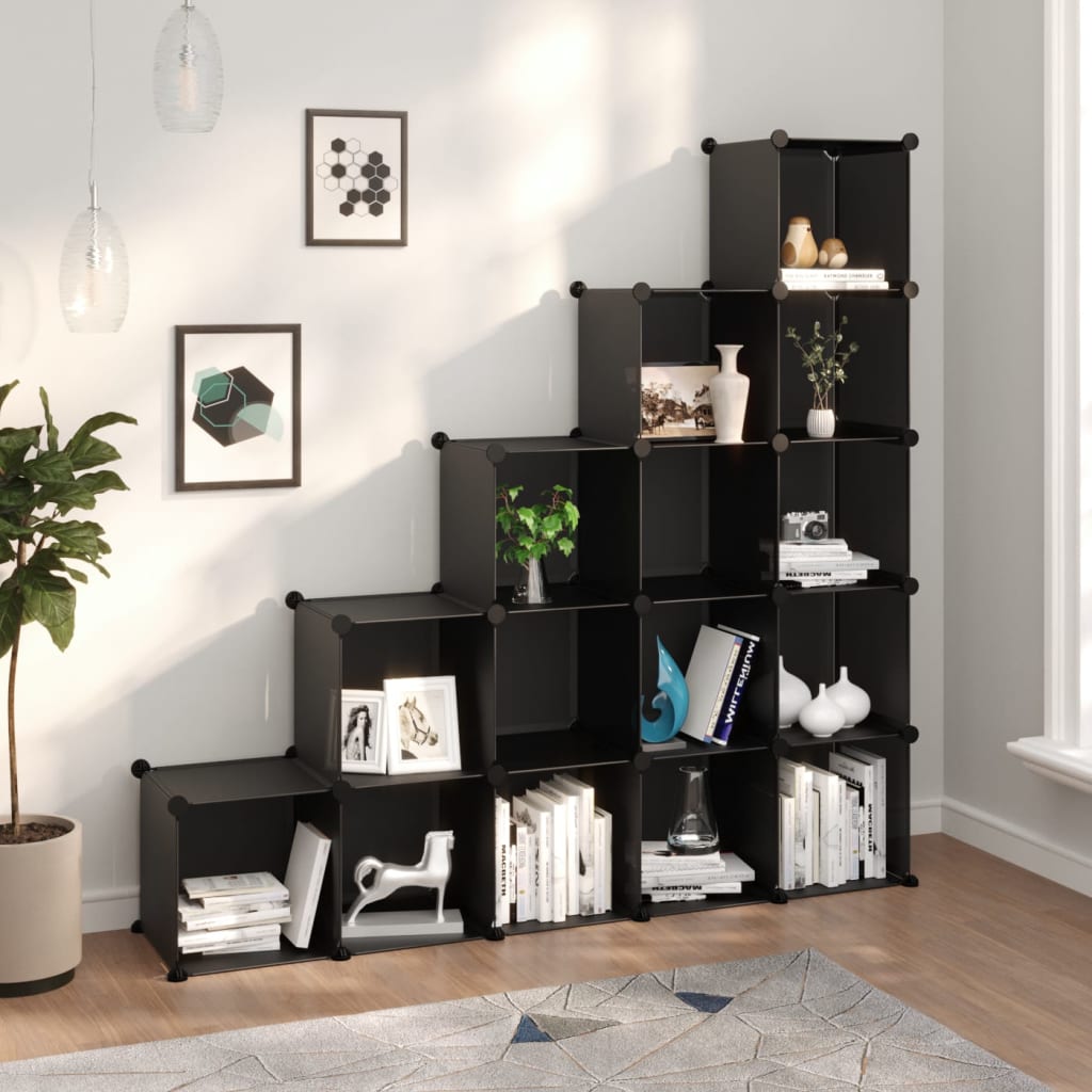 Storage Cube Organiser with 15 Cubes Black PP - Bargainia.com - 