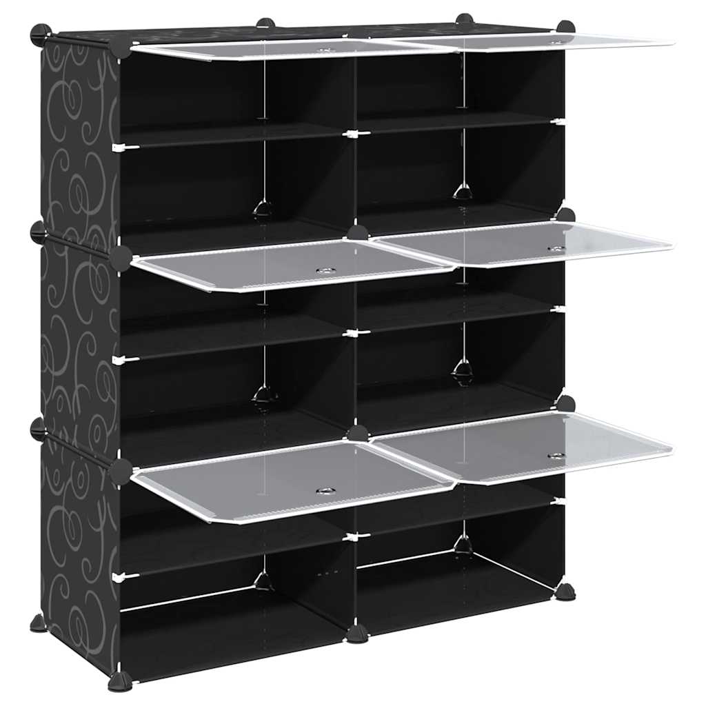 Storage Cube Organiser with 6 Cubes and Doors Black PP - Bargainia.com - 