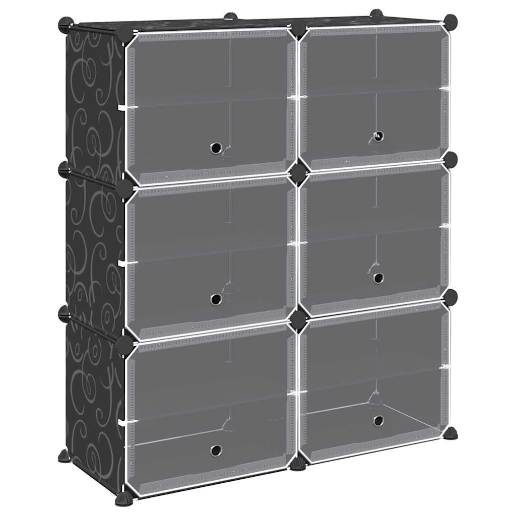 Storage Cube Organiser with 6 Cubes and Doors Black PP - Bargainia.com - 