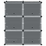Storage Cube Organiser with 6 Cubes and Doors Black PP - Bargainia.com - 