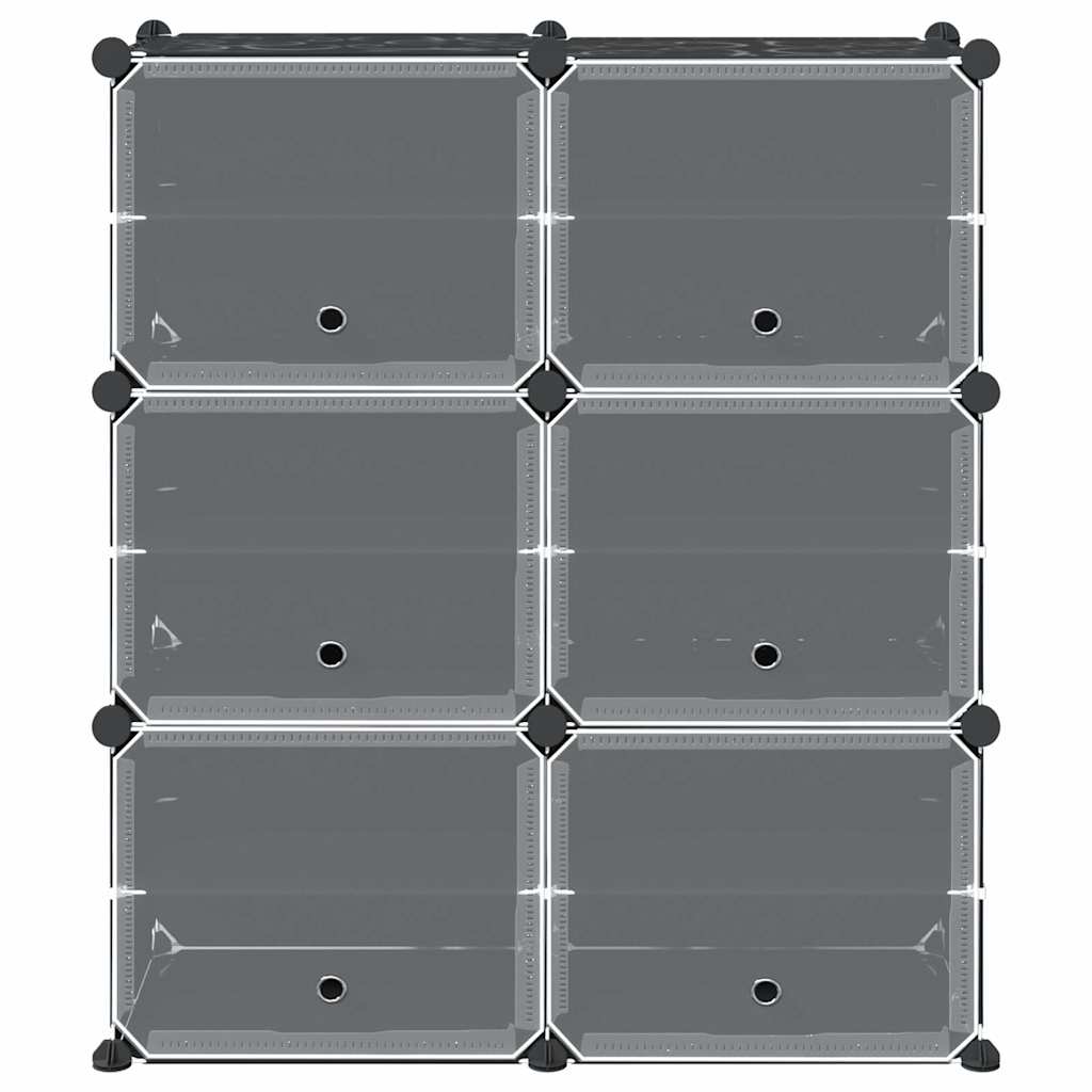 Storage Cube Organiser with 6 Cubes and Doors Black PP - Bargainia.com - 