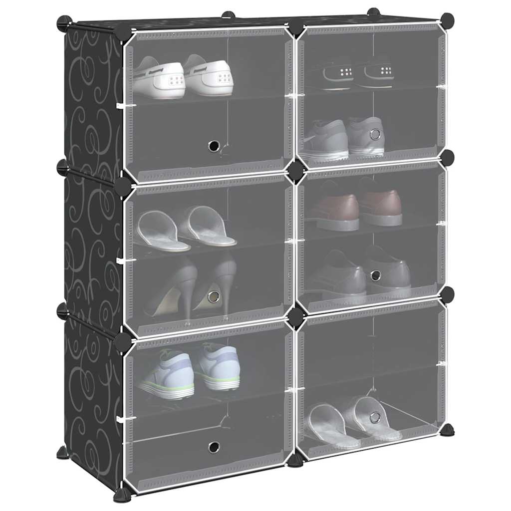 Storage Cube Organiser with 6 Cubes and Doors Black PP - Bargainia.com - 